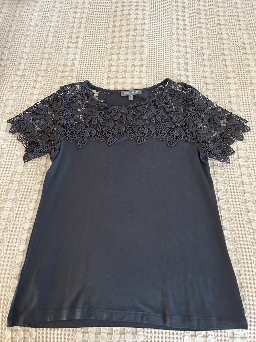 Laura Ashley Dark Grey Floral Lace Yoke Short Sleeve Tee